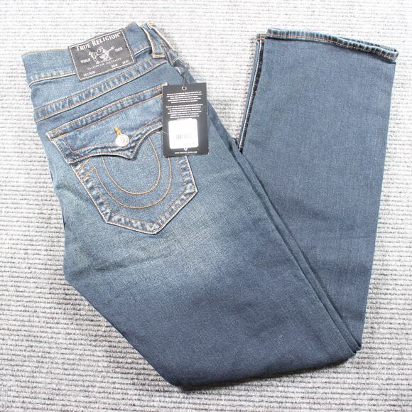 True Religion Jeans Mens 32x32 Blue Ricky Relaxed Straight Flap Stretch - Picture 1 of 13